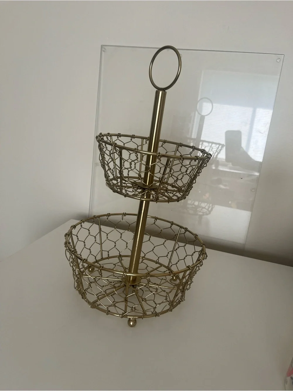 Two-Tier Decorative Wire Basket Stand in Gold